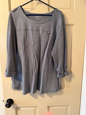 croft & barrow Women's Heather Gray Roll-Tab Long Sleeve Top